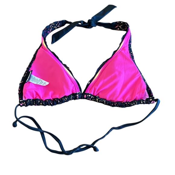 Joe Boxer Black Lace String Bikini Top Juniors Size M Crocheted Summer Swim - Picture 5 of 5